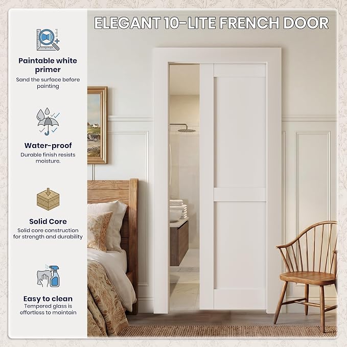 SMARTSTANDARD 30" x 80" Sliding Pocket Interior Door, Solid Core Door Slab | 2-Panel Pre-Assembled Door Slab with Soft Close Pocket Door Frame Kit, Easy Install, Durable and Smooth