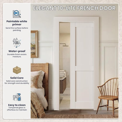 SMARTSTANDARD 30" x 80" Sliding Pocket Interior Door, Solid Core Door Slab | 2-Panel Pre-Assembled Door Slab with Soft Close Pocket Door Frame Kit, Easy Install, Durable and Smooth