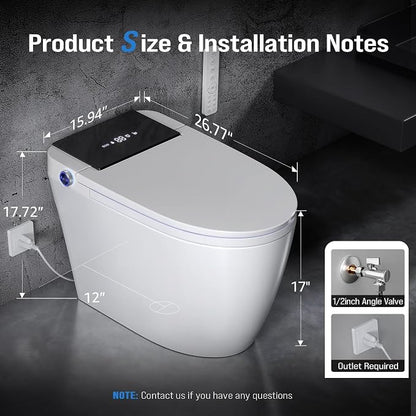 Electric Smart Toilet with Bidet Built-In & Tank, No Water Pressure Limit, Modern Design with Foam Shield, Foot Sensor & Auto Flush, Elongated One Piece, Heated Seat, Warm Air Dryer, 1000g MaP Flush