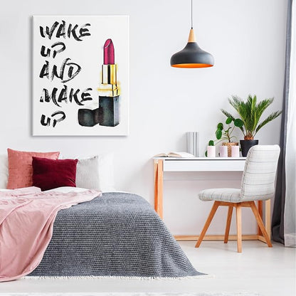 Wake Up and Make Up Typography, 36 x 48 Inch Canvas Wall Art | Stupell Industries · By Amanda Greenwood · Ready to hang · Great for bedroom or office · Made in USA