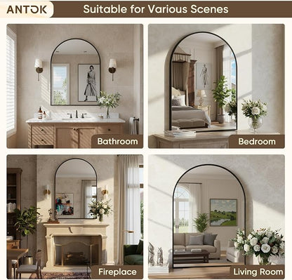 Antok Arched Bathroom Mirror, 20"x30" Wall Mounted Mirror, Vanity Mirrors for Over Sink, Aluminum Alloy Frame Bathroom Mirrors Living Room, Bedroom and Entryway, Black