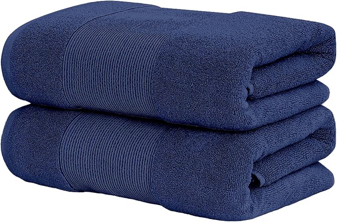 Modern Threads - Air Cloud 2-Pack 100% Zero-Twist Cotton Bath Sheet Set - Super Absorbent & Quick Dry - 500 GSM - Soft & Plush, Navy