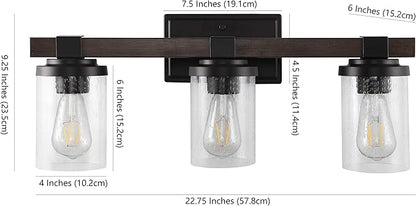 JONATHAN Y 22.75" Oil Rubbed Bronze LED Vanity Light, Rustic Farmhouse Sconce, Clear Seeded Glass Shade, Industrial Wall Lamp for Bathroom Mirror, Kitchen Sink, LED Bulb (JYL7509A)