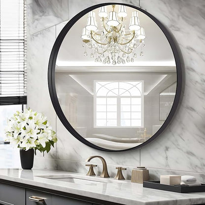 Black Round Mirror 36 inch Deep Frame Circle Mirror, Metal Framed Bathroom Mirror, Round Vanity Mirror, Circle Mirrors for Wall Entryway Bedroom Living Room Hallway