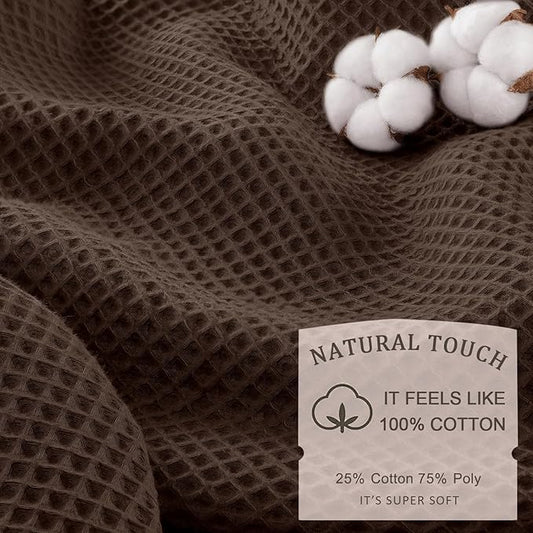 Extra Long Waffle Shower Curtain - Brown Cotton Texture Fabric Heavyweight Shower Curtains for Bathroom,72Wx84L