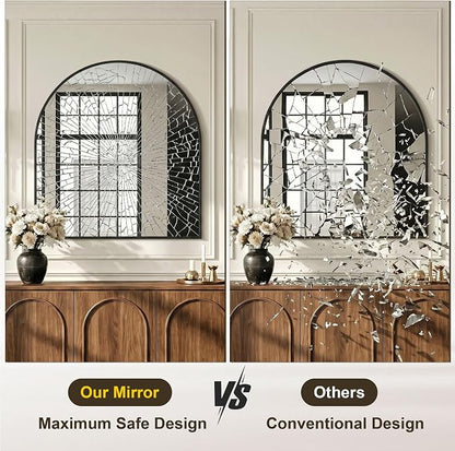 AMOISE Arched Bathroom Mirror for wall, 32"x30" Vanity Mirror, Black | Metal Frame, HD Glass, Over Sink Mirror for Bathroom, Entryway, Living Room & Bedroom