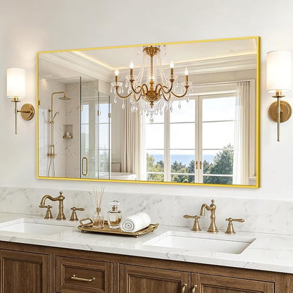 Bathroom Vanity Mirror for Over Sink, 55x30 Inch Matte Gold Mirror | Shatterproof Tempered Glass, Anti-Rust Metal Frame, Rectangle Wall Mirrors for Bedroom, Living Room & Entryway