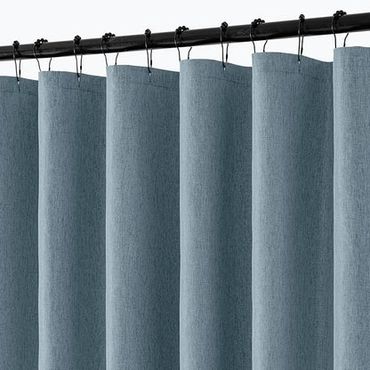 ANRODUO Dusty Blue Linen Textured Fabric Shower Curtain Set - W72xL84 | Farmhouse Shower Curtain with 12 Metal Hooks, Waterproof Heavy Duty, Button Hole Design, Machine Washable for Bathroom