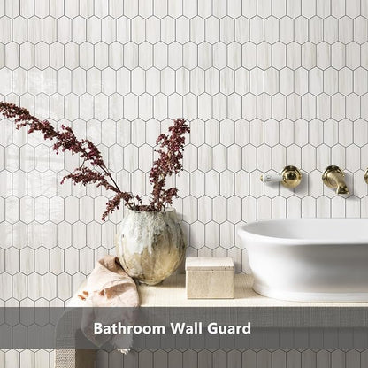 Vamos Tile Long Hexagon Peel and Stick Backsplash Tile - 10 Sheets Stick on Backsplash for Kitchen and Bathroom 12.4 x 12 Inch Glossy Dolomite White PVC Self Adhesive Mosaic Wall Tiles