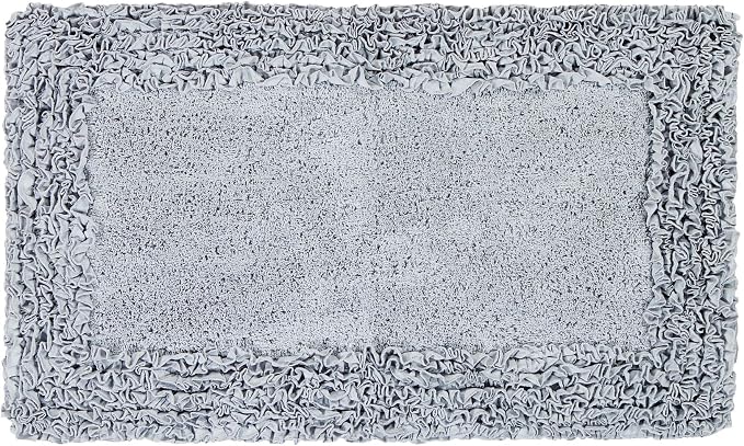 Better Trends Bathmat 100% Cotton Non-Slip Washable Rug Soft Tufted 24" x 40" Bath Mat Water Absorbent for Bathroom Floor Decor, Tub, Bedroom Kitchen Rugs Silver Shaggy Border Collection