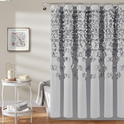 Lush Decor Lucia Shower Curtain 72" W x 72" L, Light Gray - Bathroom Curtain - Coquette Decor - Flower Shower Curtains - Gray Fabric Shower Curtains