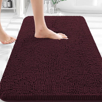 OLANLY Small Bathroom Rugs 30x18, Extra Soft Absorbent Chenille Bath Rugs | Black Cherry, Quick-Drying Rubber Backing, Washable Bath Mat for Bathroom Floor, Tub and Shower, Home Decor Accessories