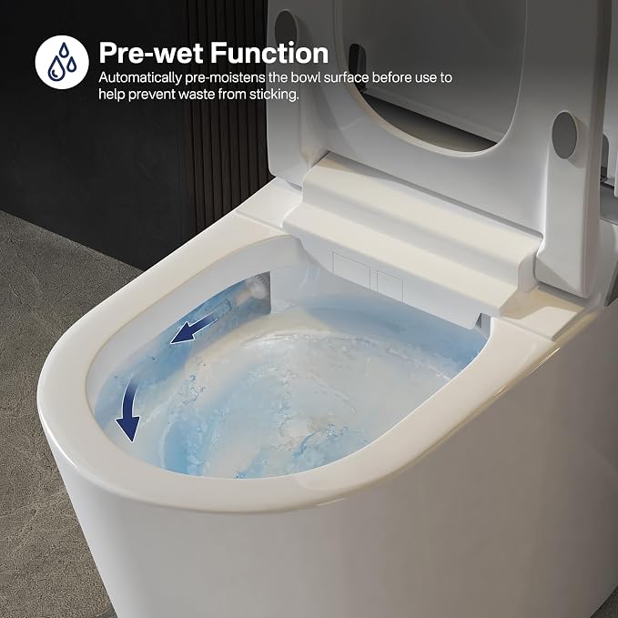 One Piece Smart Bidet Toilet, Wash & Dry, Heated Seat, White Gray | Off Seat Auto Flush, Foot Sensor Flush, Instant Warm Water, Adjustable Wash, Self Cleaning Wand, Pre Wet, Night Light
