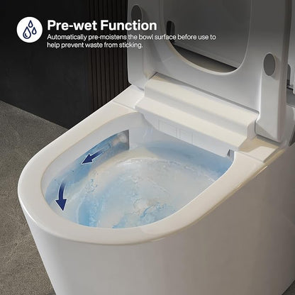 One Piece Smart Bidet Toilet, Wash & Dry, Heated Seat, White Gray | Off Seat Auto Flush, Foot Sensor Flush, Instant Warm Water, Adjustable Wash, Self Cleaning Wand, Pre Wet, Night Light