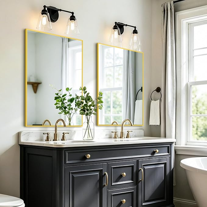 Bathroom Vanity Mirror for Over Sink, 36x24 Inch Matte Gold Mirror | Shatterproof Tempered Glass, Anti-Rust Metal Frame, Rectangle Wall Mirrors for Bedroom, Living Room & Entryway