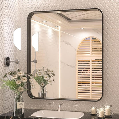 32 x 36 Inch Black Mirror for Bathroom,Vanity Mirror, Modern Rectangle Round Corner Matte Framed Mirror (Horizontal/Vertical)