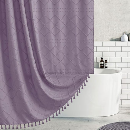 Siiluminisoy Boho Shower Curtain Purple Woven Fabric Cute Shower Curtain, 72 x 72 Tufted Chevron Textured Striped Modern Farmhouse Minimalist Cloth Shower Curtains for Bathroom