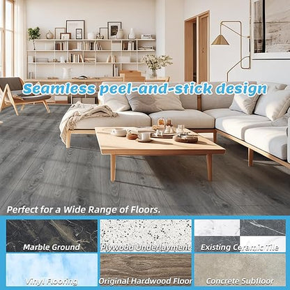 Art3d 15 Sq.ft Peel and Stick Floor Tiles, 10Pcs Luxury Vinyl Plank Flooring Wood Look, 36" × 6" Adhesive and Waterproof Tile Sticker for Bedroom, Living Room, Kitchen, Gray