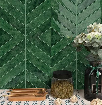 MORCART 10PCS 11.8"x11.8" Herringbone Peel and Stick Backsplash | Dark Brown, 3D Adhesive Waterproof Wall Tiles for Kitchen, Bathroom, Living Room, Laundry Room, Subway Tiles