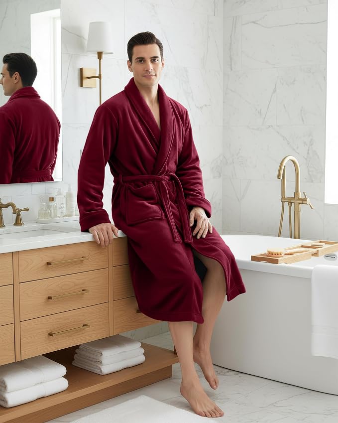 NY Threads Luxury Ultra Soft Mens Robe Plush Fleece Long Bathrobe