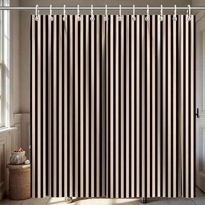 Modern Striped Shower Curtain 72x72 Inch,Elegant Art Bathroom Decor | Vertical Beige and Black Lines Bathroom Decor,Include Hooks,Waterproof Polyester Fabric,Abstract Geometric Shower Curtain