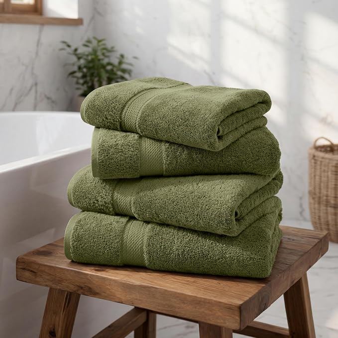 Superior Egyptian Cotton Plush Absorbent, Bath Towel Set of 4, Forest Green | Quick Dry, Soft Luxury Towel Set, Bath Essentials for Bathroom, Guest Bath, Spa, 4 Piece Bath, Madeline Towels