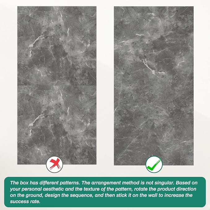 Peel and Stick Gray Marble Wall Tiles for Backsplash 11.8" x 11.8", 12-Pack | PVC Self Adhesive Wall Panels, Waterproof, Heat Resistant, Stick on Backsplash for Kitchen, Bathroom, Laundry room