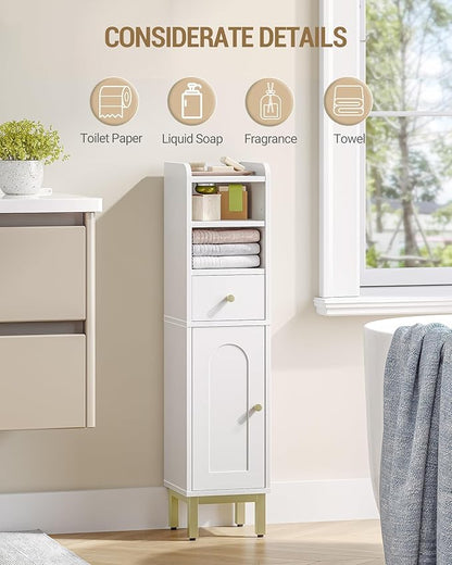 Bathroom Storage Cabinet, Corner Floor Cabinet with Drawers and Doors, Narrow Toilet Paper Holder, Bathroom Organizer with Adjustable Shelf, for Small Spaces, White BC19803GV1