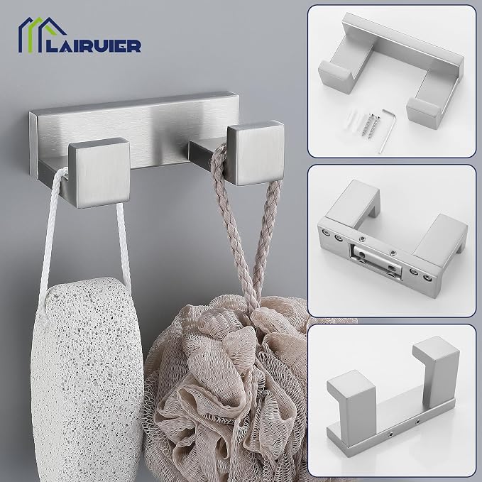 Brushed Nickel Bathroom Accessories, Toilet Paper Holder, Towel Bar & Hook | Lairuier 3 Pieces Bathroom Hardware Set, SUS304 Stainless Steel Towel Holder Set Toilet Paper Holder Robe Hook Wall Mounted