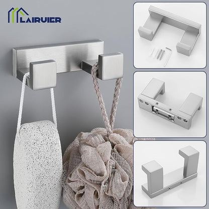 Brushed Nickel Bathroom Accessories, Toilet Paper Holder, Towel Bar & Hook | Lairuier 3 Pieces Bathroom Hardware Set, SUS304 Stainless Steel Towel Holder Set Toilet Paper Holder Robe Hook Wall Mounted