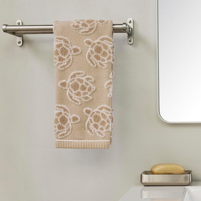 SKL Home Turtle Sculpted Hand Towel Set-2pc, 100% Cotton Jacquard, Taupe | Plush, absorbent & textured. For use in the bathroom, kitchen, or bar. Great for Airbnb, beach homes & coastal décor.