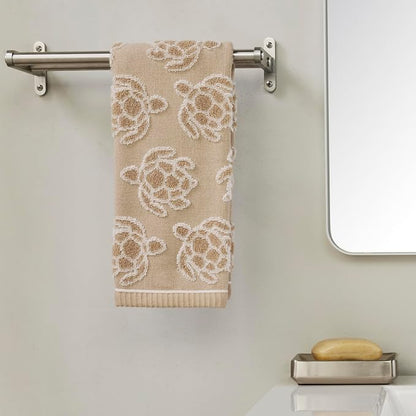 SKL Home Turtle Sculpted Hand Towel Set-2pc, 100% Cotton Jacquard, Taupe | Plush, absorbent & textured. For use in the bathroom, kitchen, or bar. Great for Airbnb, beach homes & coastal décor.