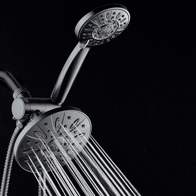 AquaDance 6" Premium High Pressure 3-way Rain & Handheld Shower Head Combo | Enjoy Luxury 6-inch Showerhead & 6-mode Hand Shower Separately or Together! Premium Stainless Steel Hose - Black