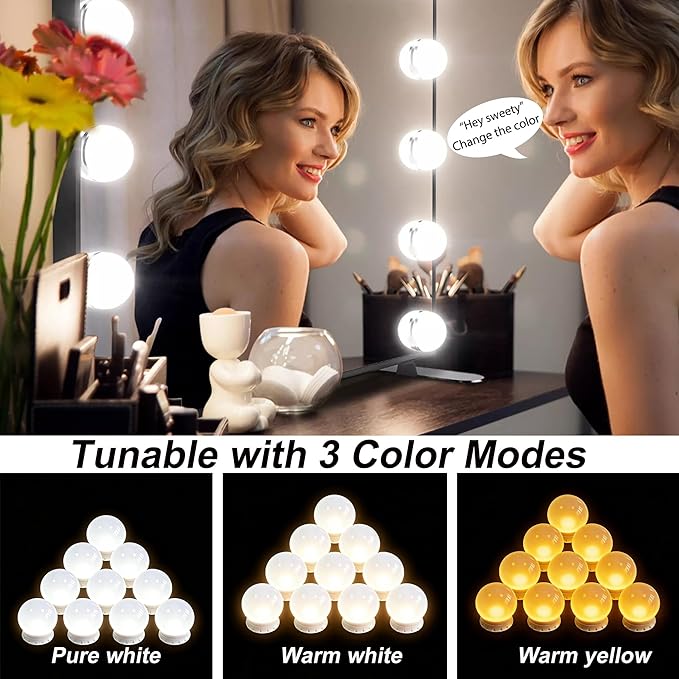 LED Voice-Activated Vanity Lights for Mirror Consciot Hollywood Style Vanity Lights with 10 Dimmable Bulbs