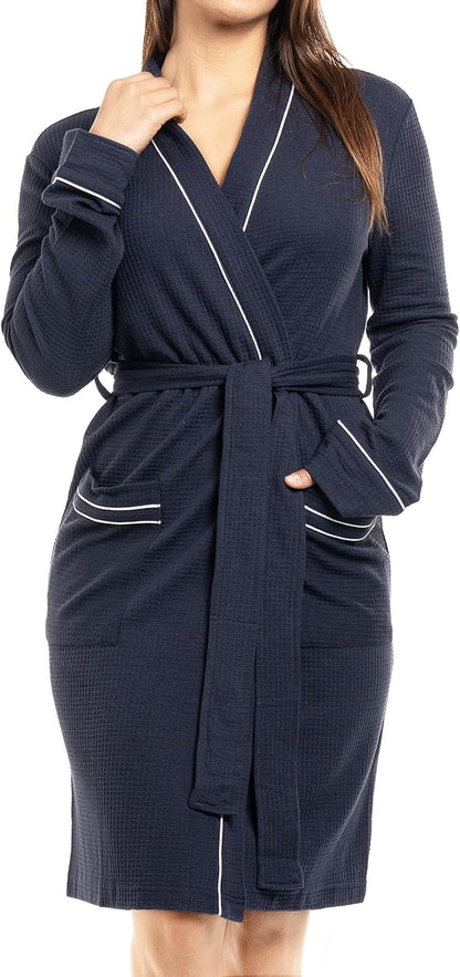 NY Threads Women's Robe Soft Knit Waffle Bathrobe Lightweight Knee-Length Loungewear