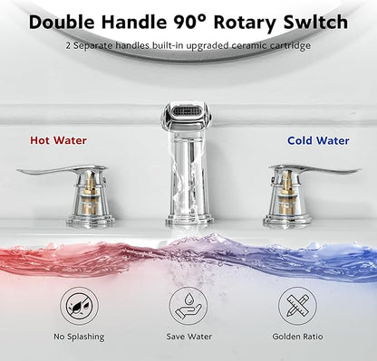 BWE Waterfall Bathroom Faucet, Chrome 8 Inch Widespread Bathroom Sink Faucet Two-Handle Waterfall, Metal Pop-up Drain Include, for Vanity, Lavatory Sink