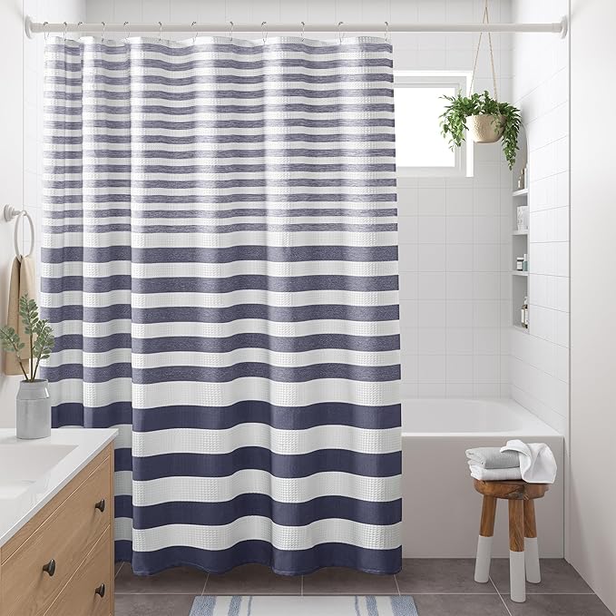 Madison Park Standard Shower Curtain for Bathroom, Blue Ombre, 72" x 72" | Ariana Ombre Cozy, Spa Quality Modern Waffle Weave Contemporary, 3M Scotchgard Treatment, Machine Washable