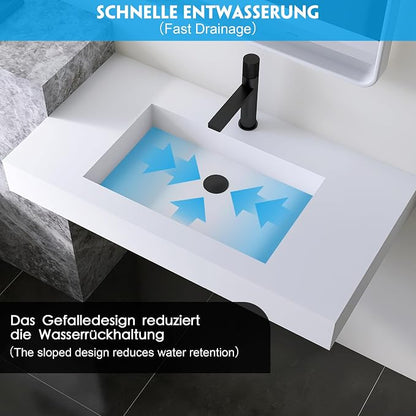 35'' Wall Mount Sink, Artificial Stone Bathroom Sink, Single Hole | Matte Bathroom Vanity Vessel Sinks, Rectanglee Indoor Modern Floating or Countertop Freestanding Wall Hang Sink Bowl