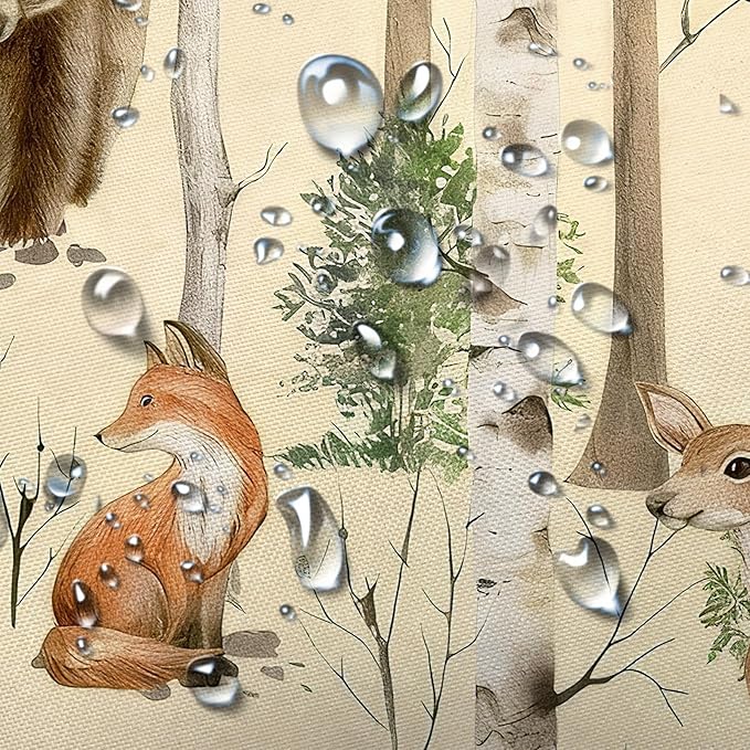 JAWO Camper Shower Curtain, Rustic Lodge Cabin Woodsy Wildlife Animals Woodland Rv Shower Curtains Camper Camping Bathroom Set with Hooks, 47X64 Inch, Yellow