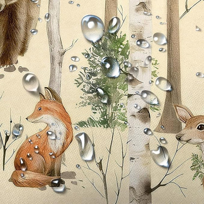 JAWO Rustic Forest Shower Curtains, Lodge Cabin Woodsy RV Shower Curtain, Wildlife Animals Woodland Campers Camping Bathroom Set with Hooks, 60X70 Inch, Yellow