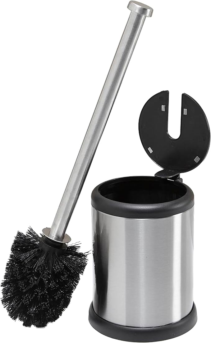 Bath Bliss Stainless Steel 2 Pack Self Closing Lid Toilet Brush and Holder, Finger Print Proof, Compact, Small Space, 6980-2PK, Silver