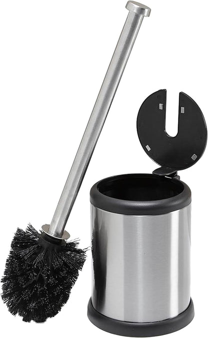 Bath Bliss Stainless Steel 2 Pack Self Closing Lid Toilet Brush and Holder, Finger Print Proof, Compact, Small Space, 6980-2PK, Silver