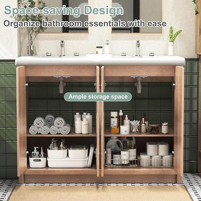 48 Inch Bathroom Vanity with Double Sink, Bathroom Sink Cabinet with 4 Fluted Doors, Double Sink Bath vanities Combo, Light Oak (20" D x 48" W x 36" H)