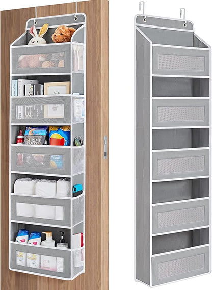 JARLINK Over the Door Organizer for Bedroom, Pantry, Bathroom, 5 Shelf Grey | Anti-Tilt Design, 44 lb Load Capacity, Hanging Door Organizer with 5 Large Capacity Pockets, Behind Door Storage for Nursery