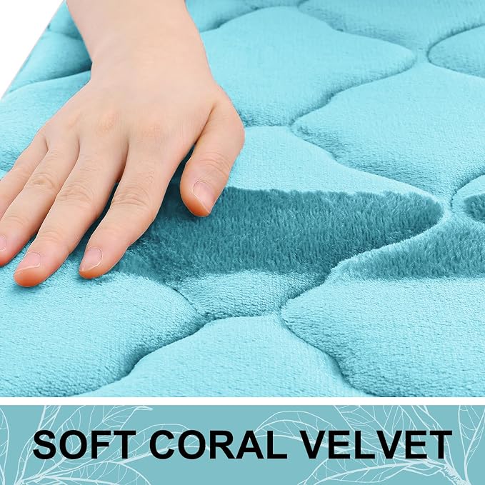 OLANLY Memory Foam Bath Mat Rug 47x17, Ultra Soft and Absorbent Bathroom Rugs, Non-Slip, Comfortable, Machine Washable Bath Carpet for Bathroom Floor, Tub, Shower and Home Decor Accessories, Sky Blue