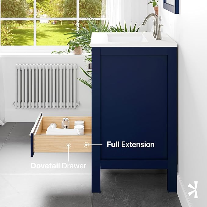 Eviva Aberdeen 24 in. Blue Single Sink Bath Vanity with Carrara Quartz Top and Undermount Porcelain Sink