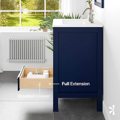 Eviva Aberdeen 24 in. Blue Single Sink Bath Vanity with Carrara Quartz Top and Undermount Porcelain Sink