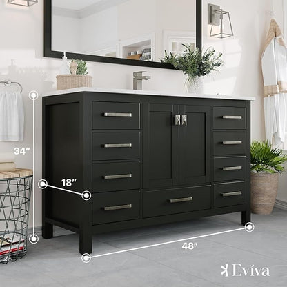 Eviva London 48 x 18 inch Espresso Transitional Bathroom Vanity with White Carrara Quartz Countertop and Undermount Porcelain Sink