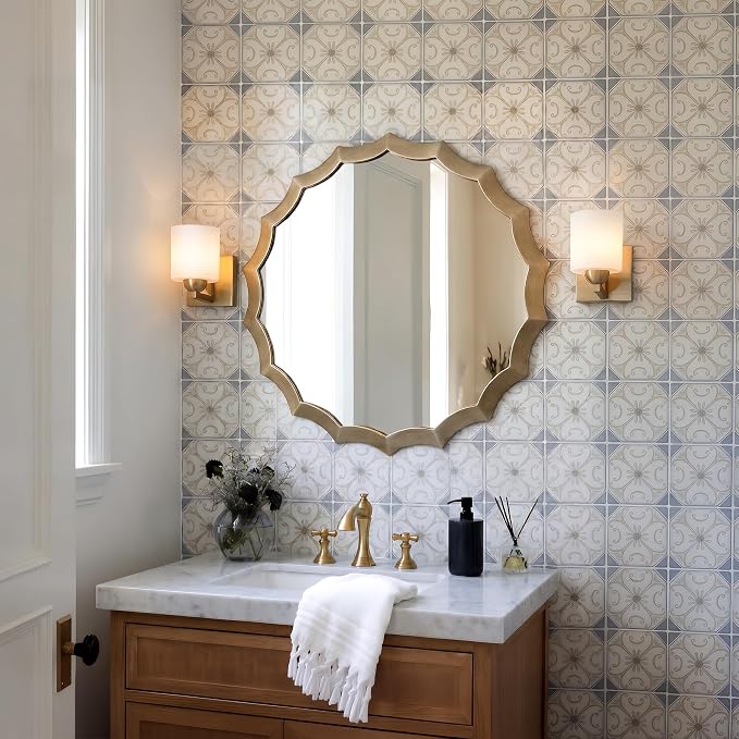 mirrea 1-Light Brushed Gold Bathroom Vanity Light with White Glass Shade | Over Mirror,Wall Sconce,ETL listed,Bathroom Lighting Fixtures,Elegant Design,Milk White Glass Shade,Easy Installation