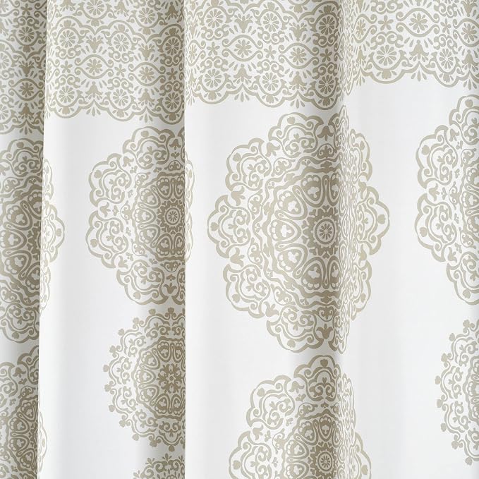 Lush Decor Stripe Medallion Shower Curtain-Fabric Mandala Bohemian Damask Print Design, 72" x 72", Neutral